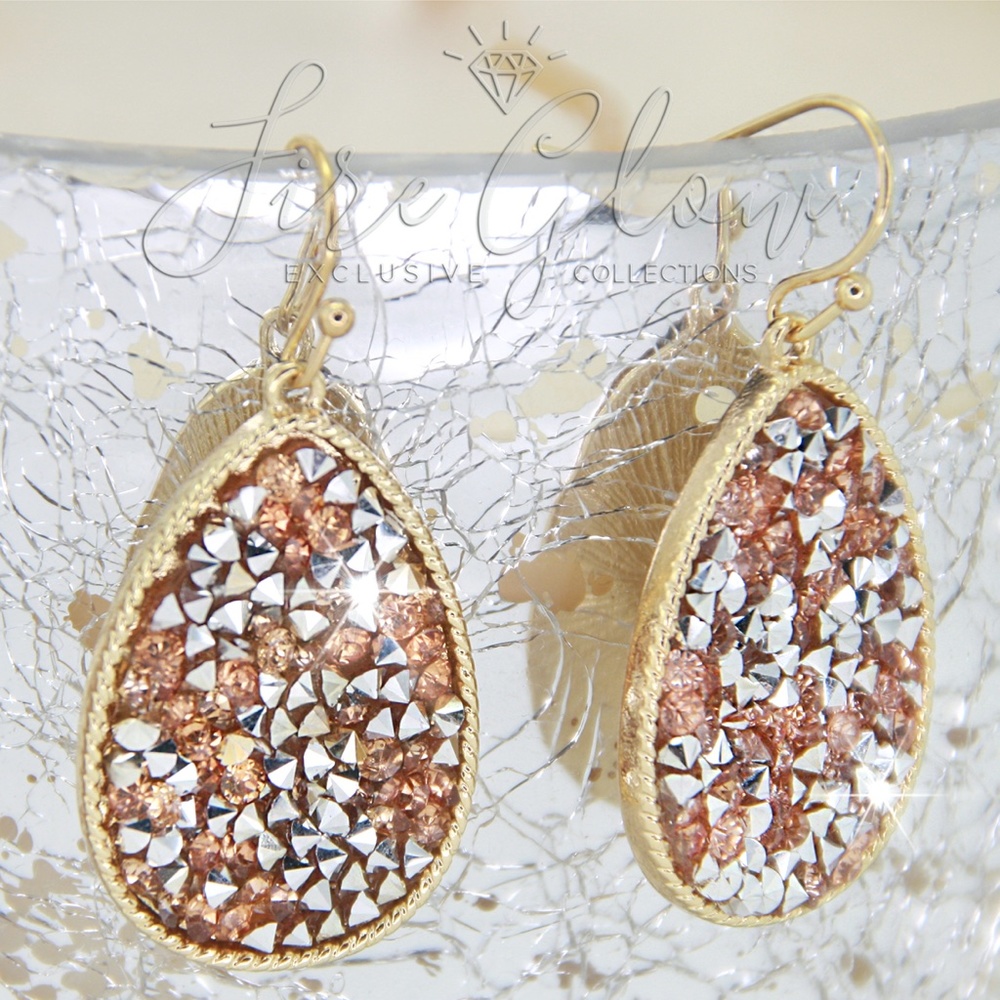 Teardrop Rose Gold Rhinestone Earrings - Picture 4 of 8